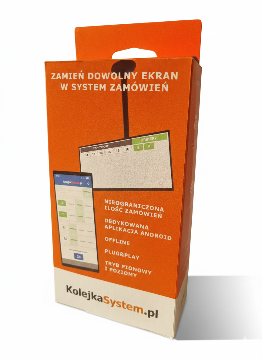 Urządzenie TV Box podłączone do telewizora, część KolejkaSystem